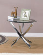 Brooke Chrome and Black Glass Top End Table front angle showing curved edges
