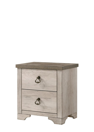 Patterson Night Stand driftwood finish front view with metal ring drawer pulls