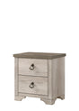 Patterson Night Stand driftwood finish front view with metal ring drawer pulls