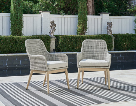 Seton Creek Gray Outdoor Dining Arm Chair front side view