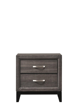 Akerson Night Stand Gray front view showing two curved drawers