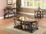 Laney End Table deep merlot finish with clear tempered glass top front angle