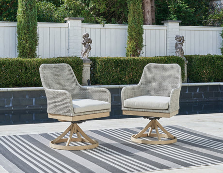 Seton Creek Gray Outdoor Swivel Dining Chair - angled front view
