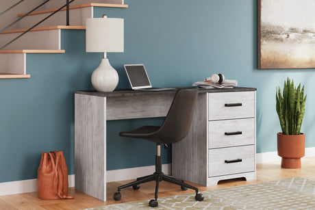Shawburn white and dark charcoal gray home office desk front angle