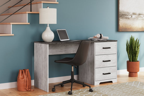 Shawburn white and dark charcoal gray home office desk front angle
