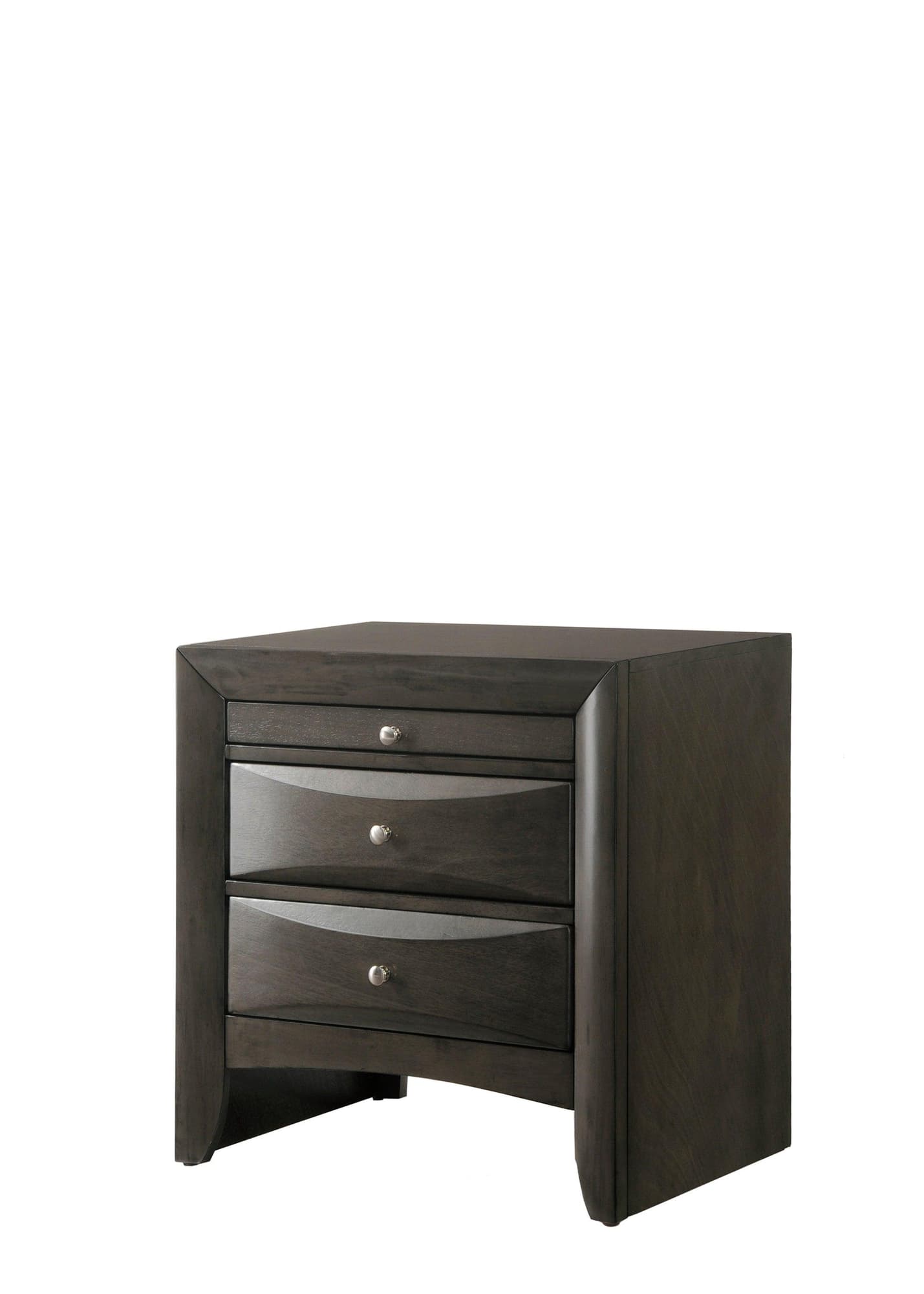 Emily Grey Nightstand front view showing two drawers