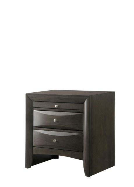 Emily Grey Nightstand front view showing two drawers