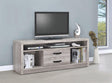 Burke 2-Drawer TV Console front view in Grey Driftwood finish