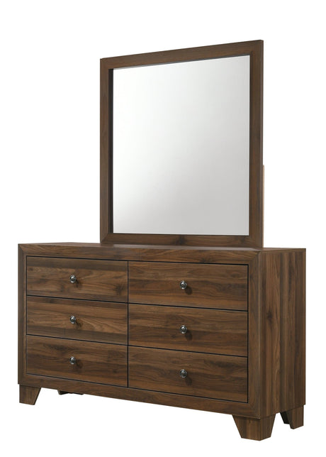 Millie Dresser in brown cherry wood finish showing 6 drawers front view