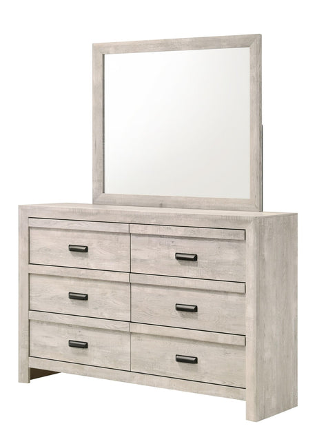 Valor White Transitional Dresser front view showing six spacious drawers