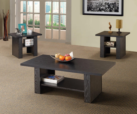 Rodez black oak coffee table front view with lower shelf
