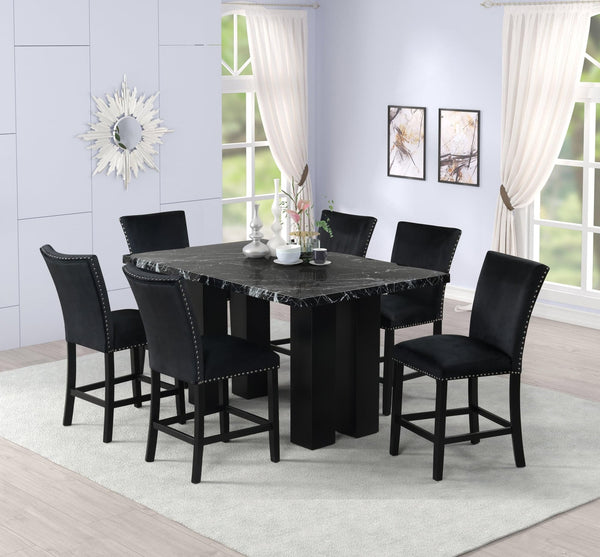 Main view of Onyx Faux Marble Counter Height Dining Table with 6 Velvet Chairs