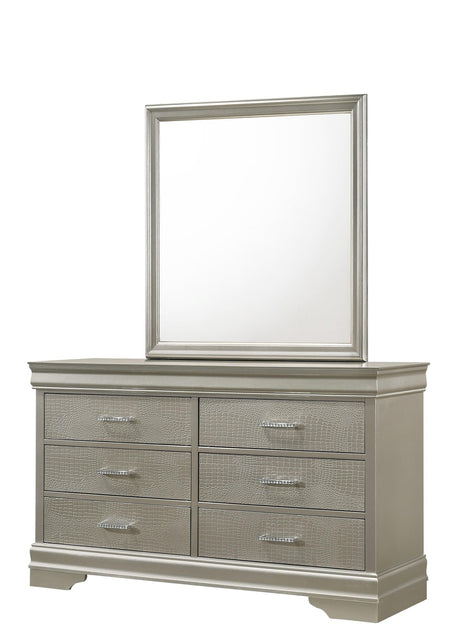 Amalia Silver Dresser front view showing 6 drawers