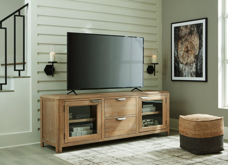 Rencott Light Brown 80 inch TV stand front view