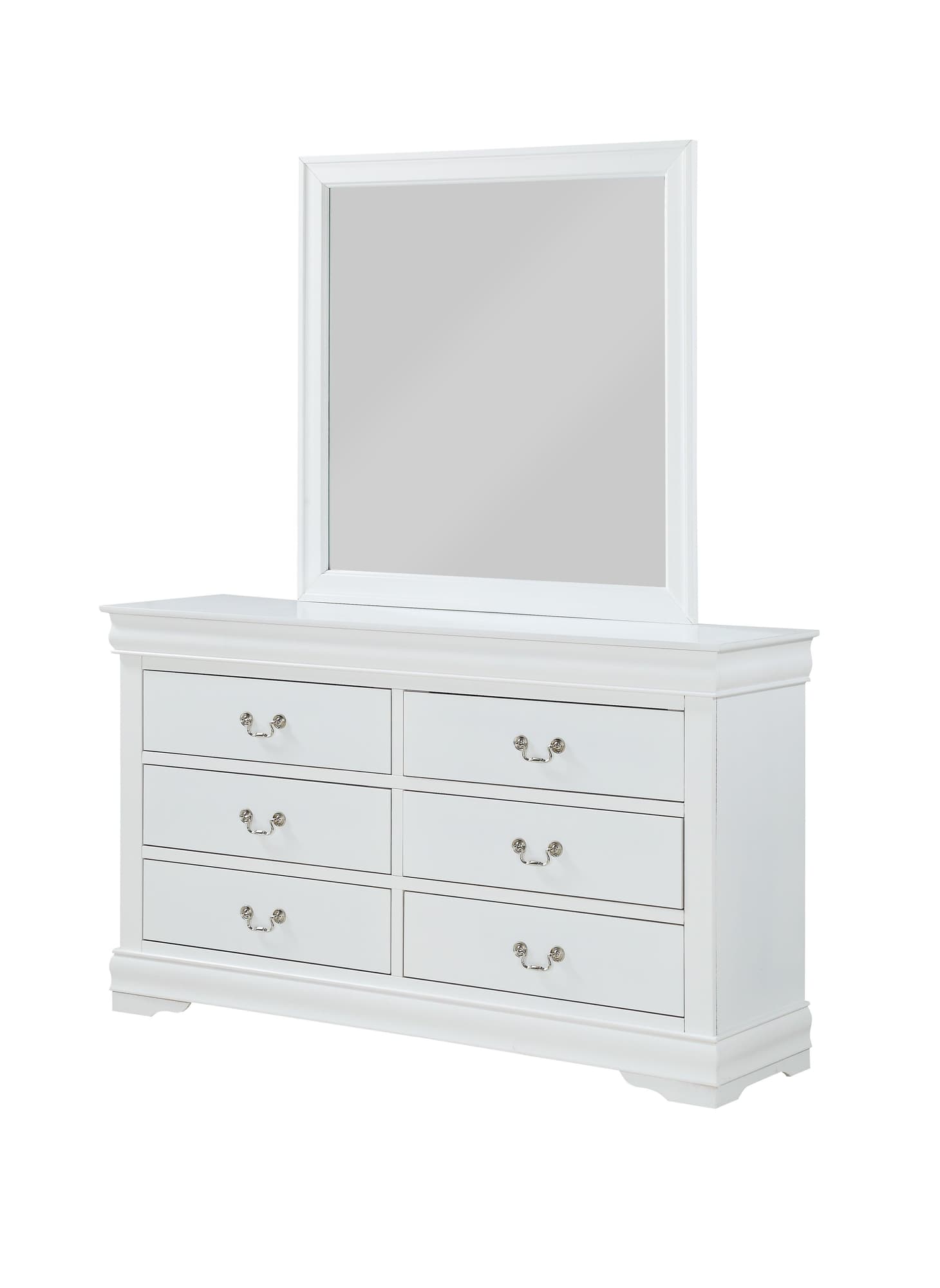 Louis Philip White Dresser front view showing 6 drawers