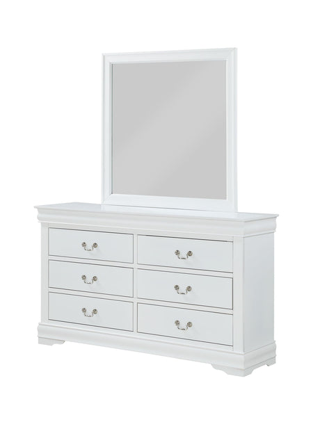 Louis Philip White Dresser front view showing 6 drawers