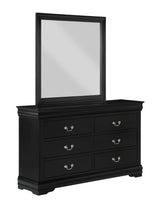 Louis Philip Black Dresser front view showing 6 drawers