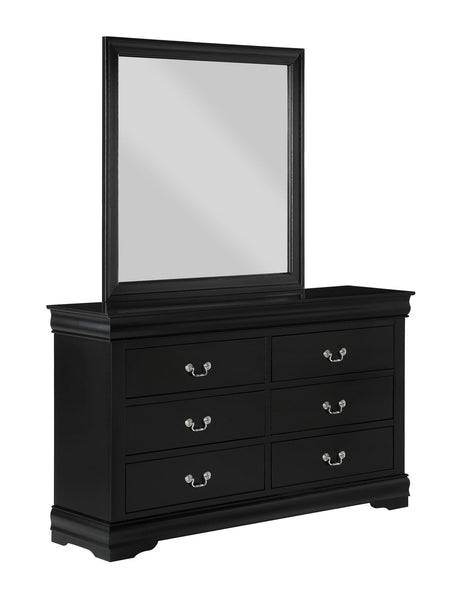 Louis Philip Black Dresser front view showing 6 drawers