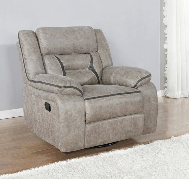 Greer Upholstered Tufted Back Glider Recliner front view