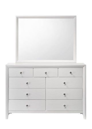 Evan white dresser with 9 spacious drawers angled view