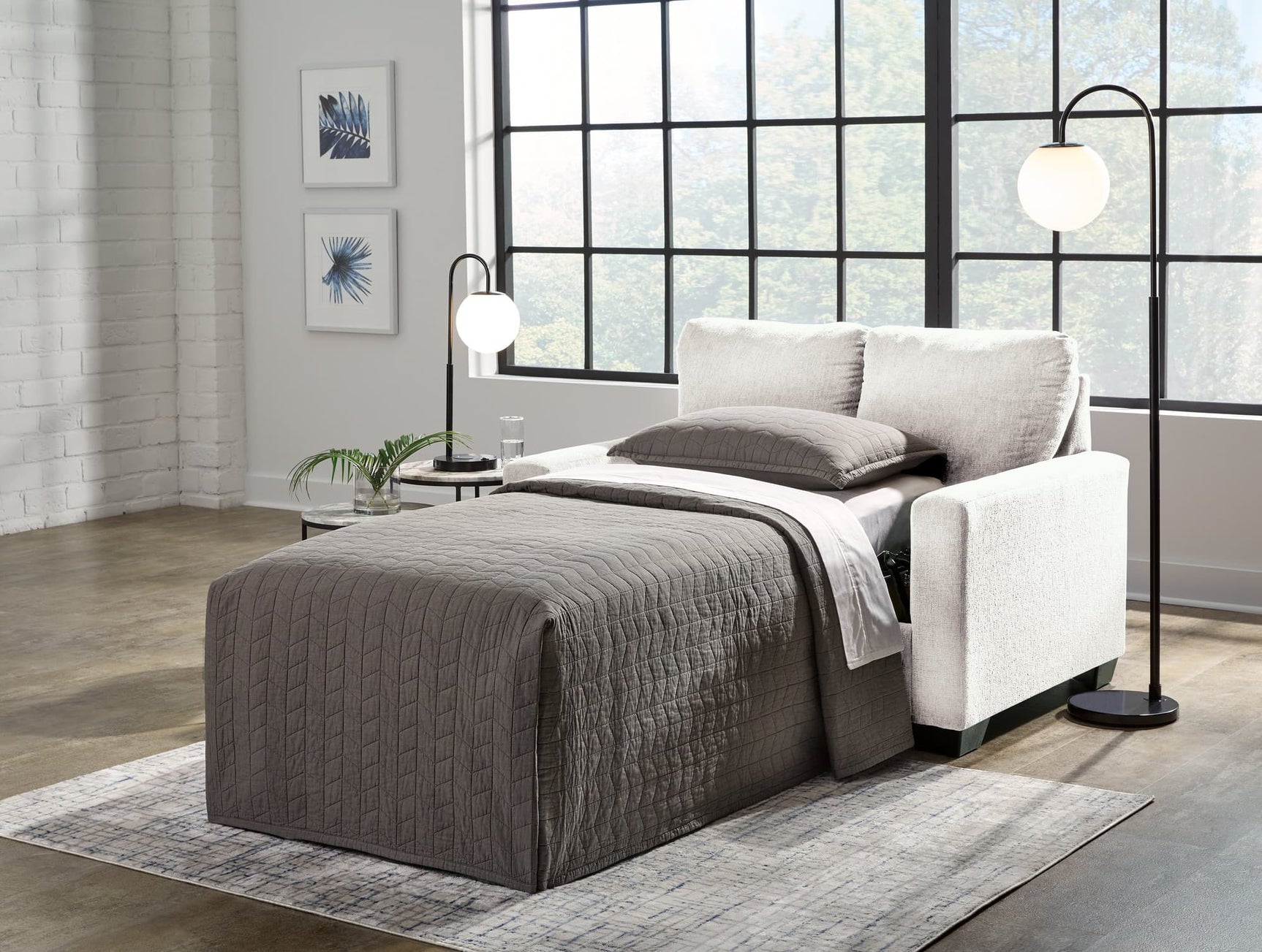 Rannis Snow chenille twin sofa sleeper front view
