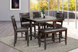 Dilan Cappuccino Counter Height Dining Table with 4 Chairs and Bench front view