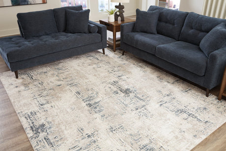 Gentor 8x10 blue ivory abstract rug laid flat