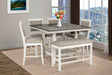 Front view of Diola Light Gray Counter Height Dining Set showing table, chairs, and bench