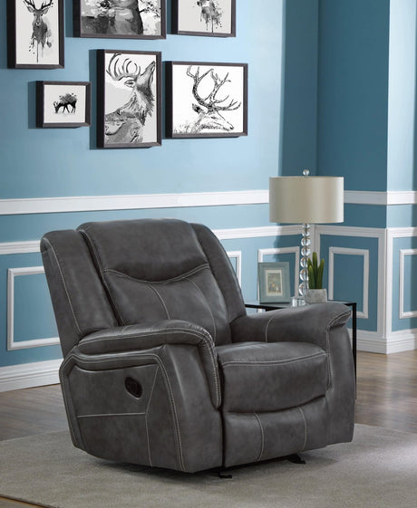 Conrad Grey Upholstered Motion Glider Recliner front angle