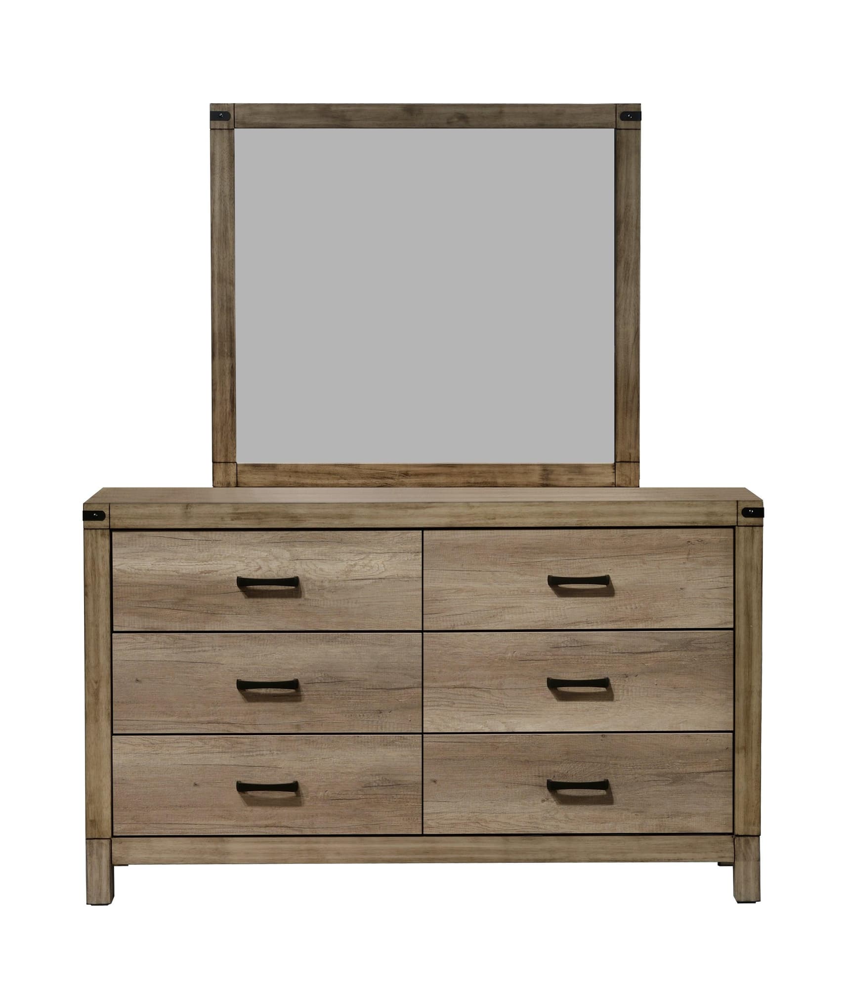 Matteo 6-drawer dresser front view with rustic woodgrain melamine finish