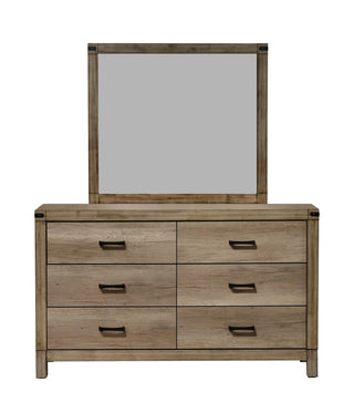 Matteo 6-drawer dresser front view with rustic woodgrain melamine finish