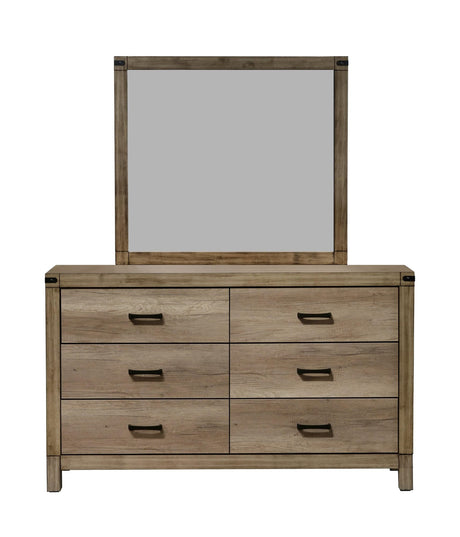 Matteo 6-drawer dresser front view with rustic woodgrain melamine finish