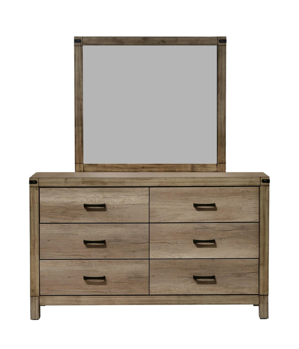 Matteo 6-drawer dresser front view with rustic woodgrain melamine finish