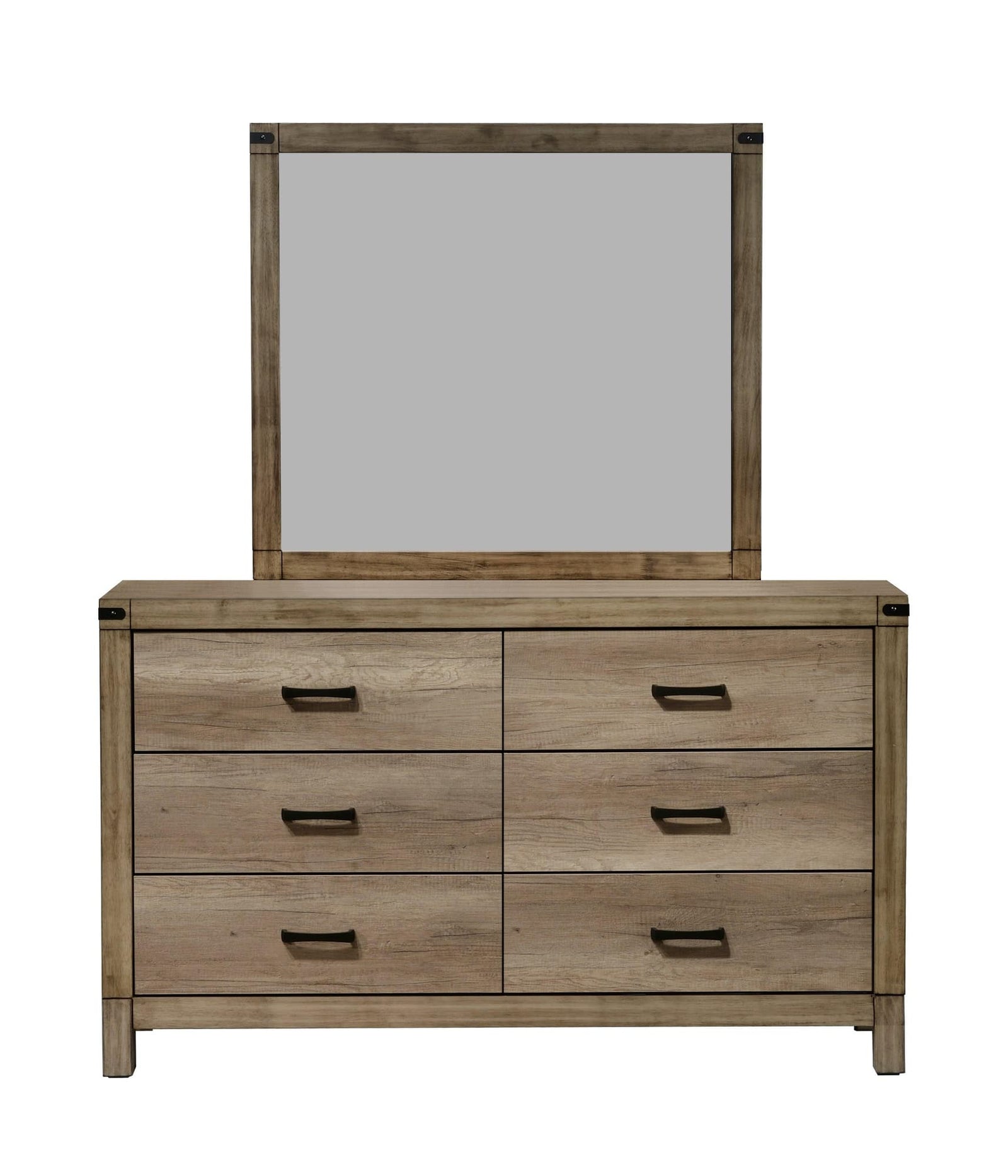Matteo 6-drawer dresser front view with rustic woodgrain melamine finish