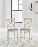 Robbinsdale Antique White Upholstered Counter Height Barstool front angle