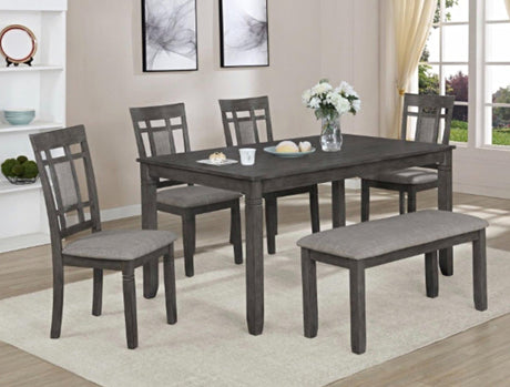 Douma Gray Dining Room Set with table, 4 chairs, and bench