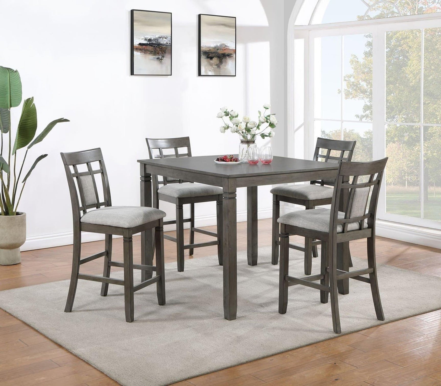 Dima Gray Counter Height Dining Set front angle with table and chairs