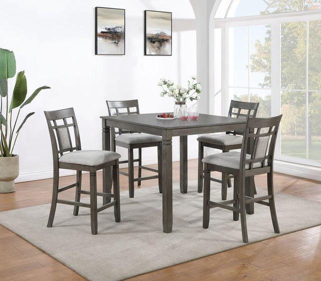 Dima Gray Counter Height Dining Set front angle with table and chairs