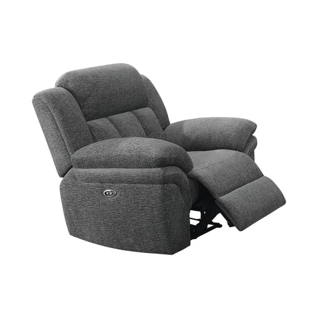 Bahrain Upholstered Power Glider Recliner Charcoal front angled view