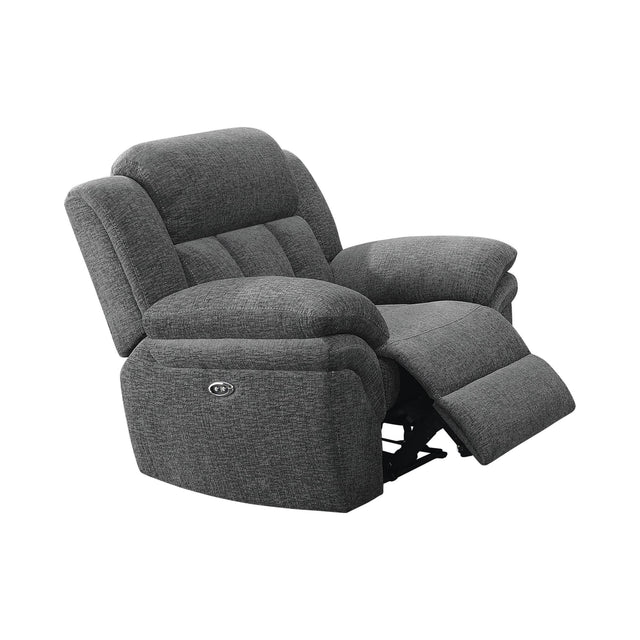 Bahrain Upholstered Power Glider Recliner Charcoal front angled view