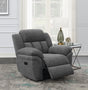 Bahrain Charcoal Upholstered Glider Recliner angled front view