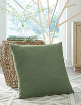 Thaneville Green Pillow front view showing woven fabric texture