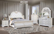 Front view of Bolla White Upholstered Tufted Sleigh bed with white upholstery