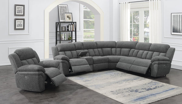 Bahrain 6-piece charcoal upholstered power sectional front view