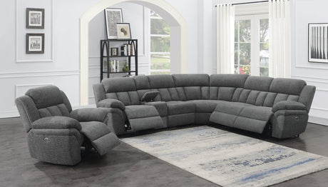 Bahrain 6-Piece Charcoal Upholstered Motion Sectional front view