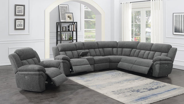 Bahrain 6-Piece Charcoal Upholstered Motion Sectional front view