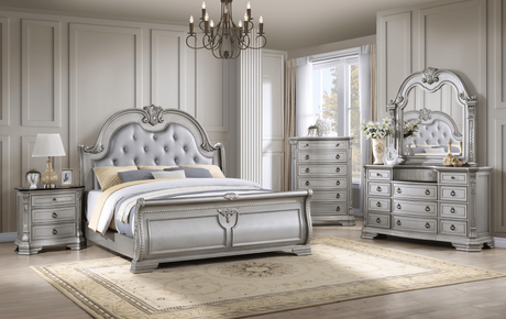 Bolla Gray Upholstered Tufted Sleigh Bed - front view