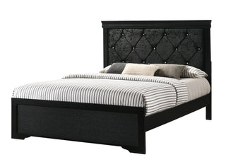 Amalia Black Velvet Tufted Twin Bed front view