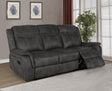 Lawrence Upholstered Tufted Back Motion Sofa front view in charcoal grey