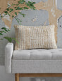 Hathby tan and white pillow front view showing handwoven stripes